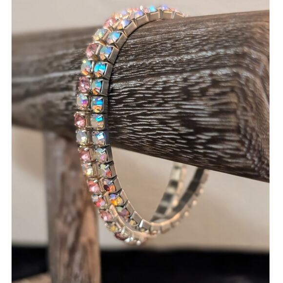 Lot of Two Vintage AB Crystal Stretch Silver Tone Bracelets - Picture 2 of 4